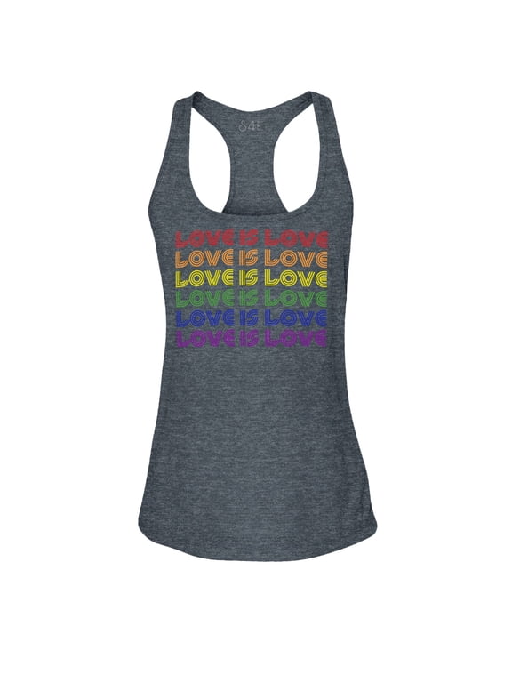 Women's Love is Love Rainbow Gay Pride Racerback Slim Fit X-Small Charcoal