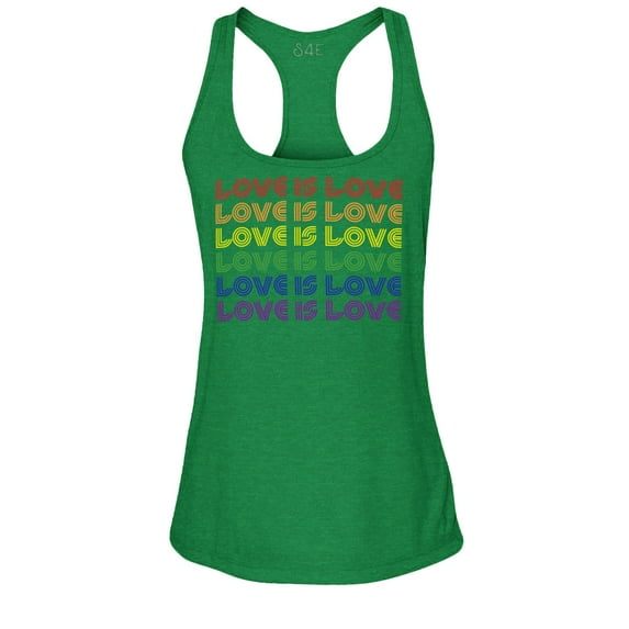 S4E Women's Love is Love Rainbow Gay Pride Racerback Slim Fit X-Small Kelly Green