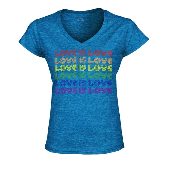 S4E Women's Love is Love Rainbow Gay Pride Slim Fit V-Neck T-Shirt Small Royal Blue