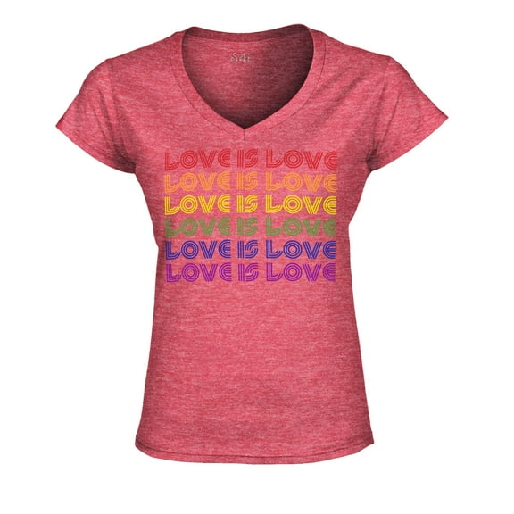 S4E Women's Love is Love Rainbow Gay Pride Slim Fit V-Neck T-Shirt X-Large Heather Red