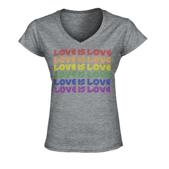 S4E Women's Love is Love Rainbow Gay Pride Slim Fit V-Neck T-Shirt X-Large Sports Grey