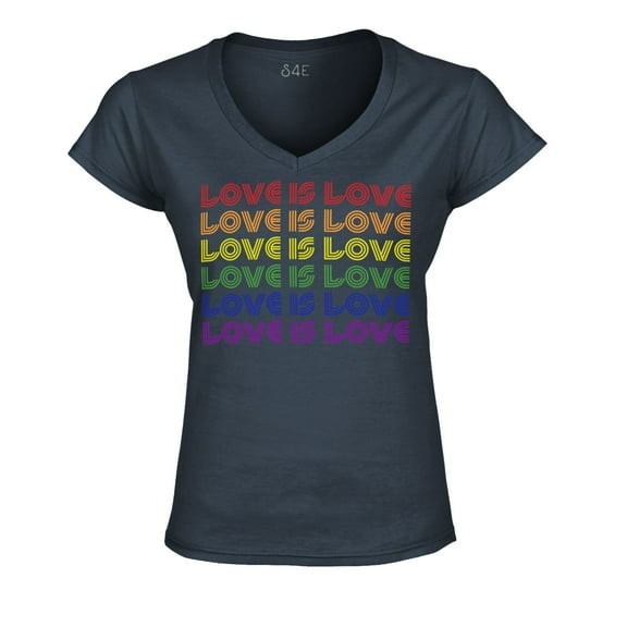 S4E Women's Love is Love Rainbow Gay Pride Slim Fit V-Neck T-Shirt X-Small Charcoal