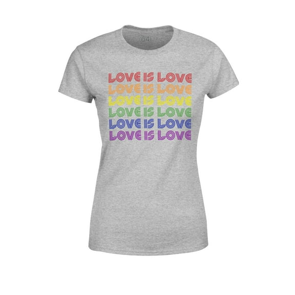 S4E Women's Love is Love Rainbow Gay Pride T-Shirt Large Sports Grey