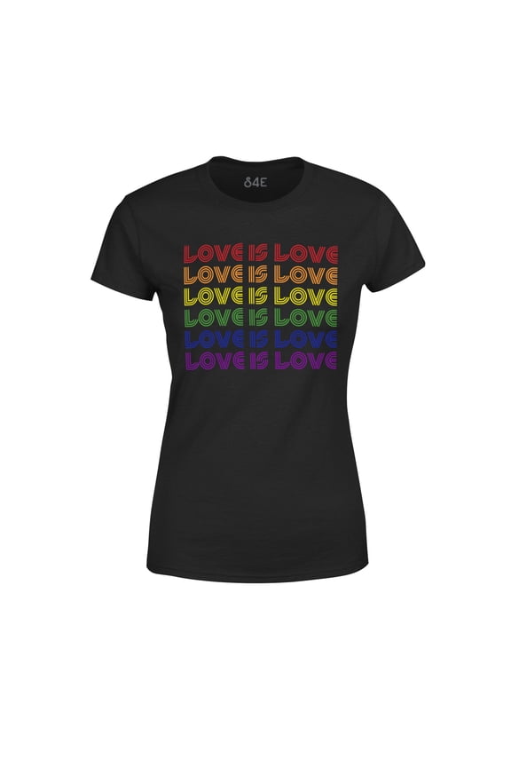 Women's Love is Love Rainbow Gay Pride T-Shirt Medium Black