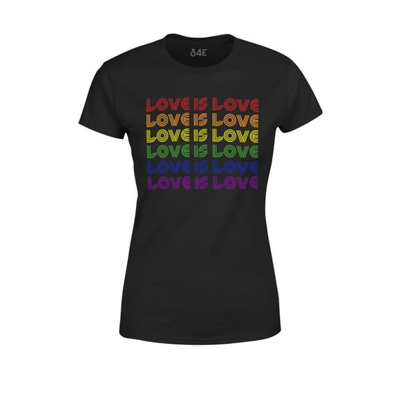 S4E Women's Love is Love Rainbow Gay Pride T-Shirt Small Black