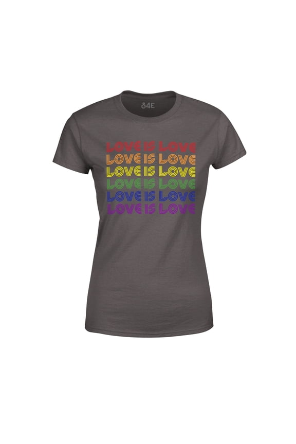 Women's Love is Love Rainbow Gay Pride T-Shirt Small Charcoal