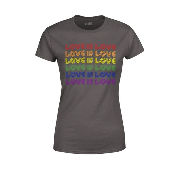 S4E Women's Love is Love Rainbow Gay Pride T-Shirt Small Charcoal