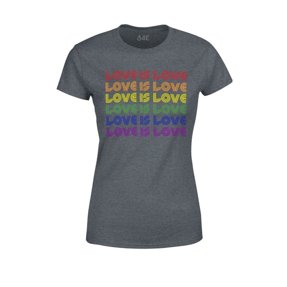 S4E Women's Love is Love Rainbow Gay Pride T-Shirt Small Dark Heather