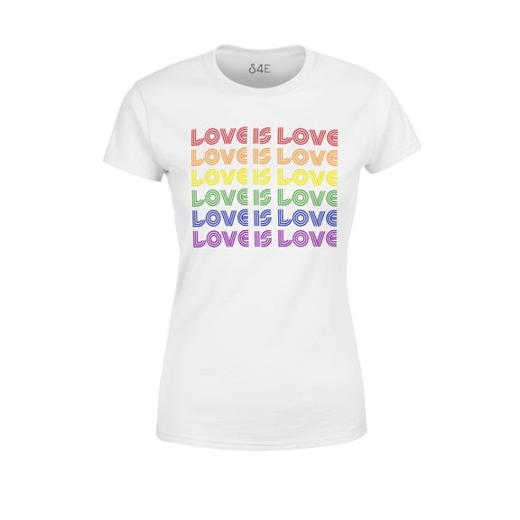 S4E Women's Love is Love Rainbow Gay Pride T-Shirt XXX-Large White