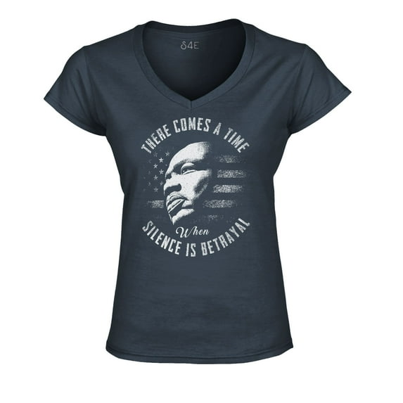 S4E Women's Martin Luther King Jr. Silence is Betrayal Slim Fit V-Neck T-Shirt Small Charcoal