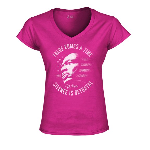 S4E Women's Martin Luther King Jr. Silence is Betrayal Slim Fit V-Neck T-Shirt Small Pink
