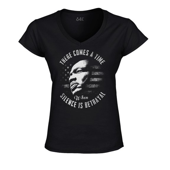 S4E Women's Martin Luther King Jr. Silence is Betrayal Slim Fit V-Neck T-Shirt XX-Large Black