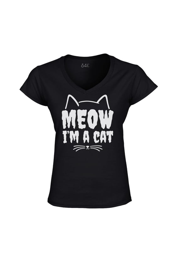 Women's Meow I'm A Cat Slim Fit V-Neck T-Shirt Medium Black