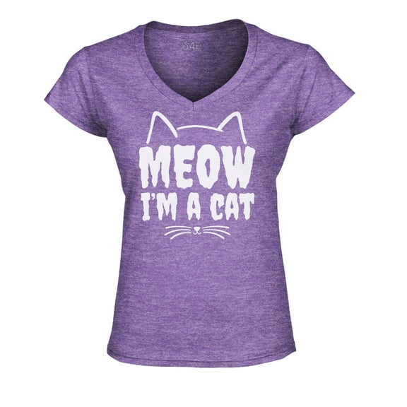 S4E Women's Meow I'm A Cat Slim Fit V-Neck T-Shirt Small Heather Purple