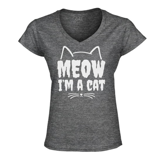 S4E Women's Meow I'm A Cat Slim Fit V-Neck T-Shirt X-Large Heather Charcoal