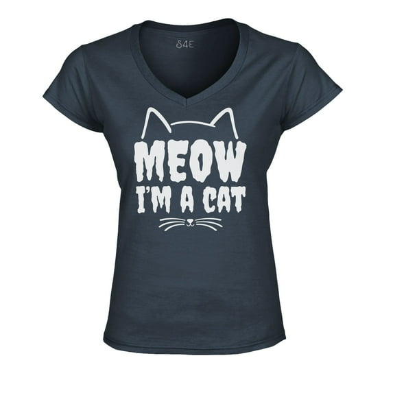 S4E Women's Meow I'm A Cat Slim Fit V-Neck T-Shirt X-Small Charcoal