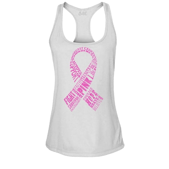 S4E Women's Pink Ribbon Word Montage Racerback Slim Fit X-Small White