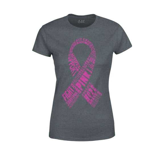 S4E Women's Pink Ribbon Word Montage T-Shirt X-Large Dark Heather