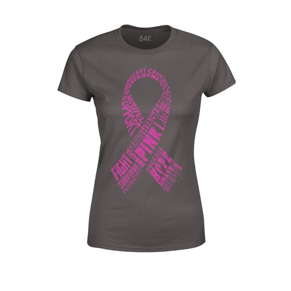 S4E Women's Pink Ribbon Word Montage T-Shirt XXX-Large Charcoal