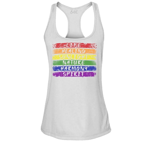 S4E Women's Pride Flag Life Harmony Spirit Racerback Slim Fit Large White