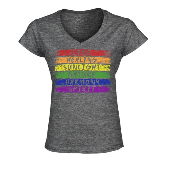 S4E Women's Pride Flag Life Harmony Spirit Slim Fit V-Neck T-Shirt X-Small Heather Charcoal