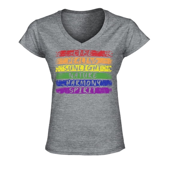 S4E Women's Pride Flag Life Harmony Spirit Slim Fit V-Neck T-Shirt X-Small Sports Grey