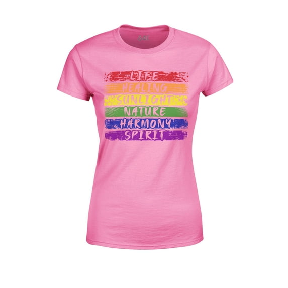 S4E Women's Pride Flag Life Harmony Spirit T-Shirt Medium Azalea Pink