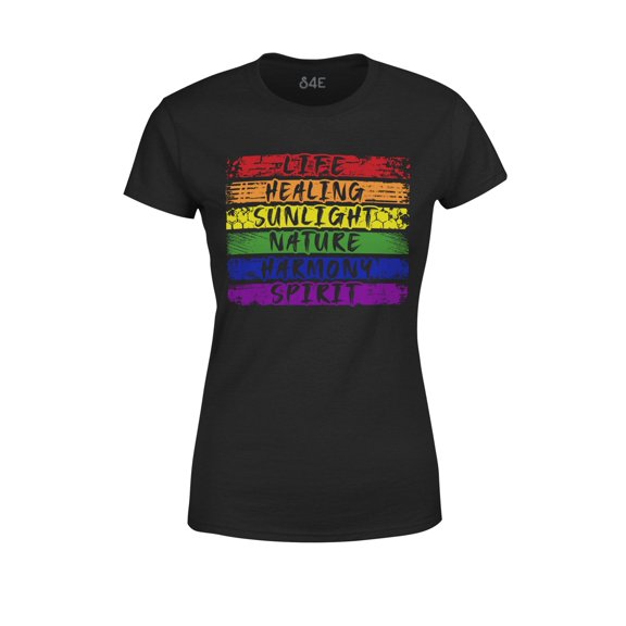 S4E Women's Pride Flag Life Harmony Spirit T-Shirt Small Black