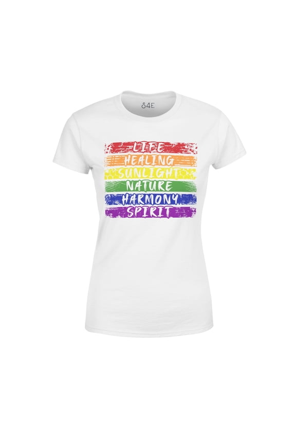 Women's Pride Flag Life Harmony Spirit T-Shirt X-Large White