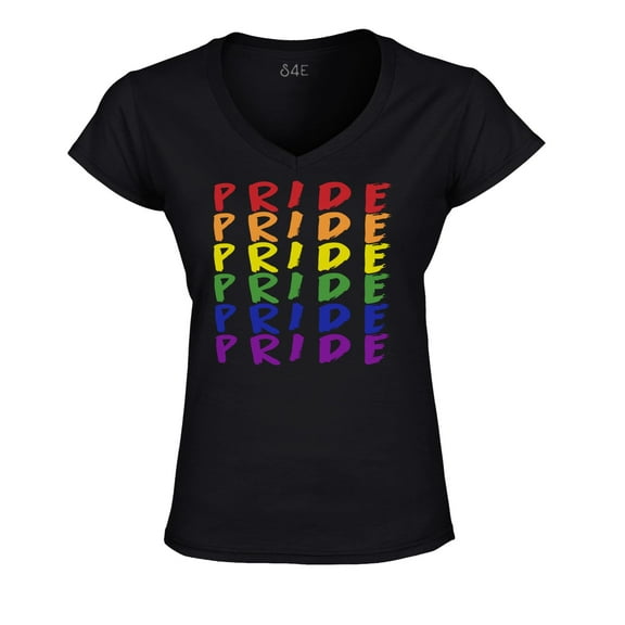 S4E Women's Pride Gay LGBTQ Rainbow Slim Fit V-Neck T-Shirt Medium Black
