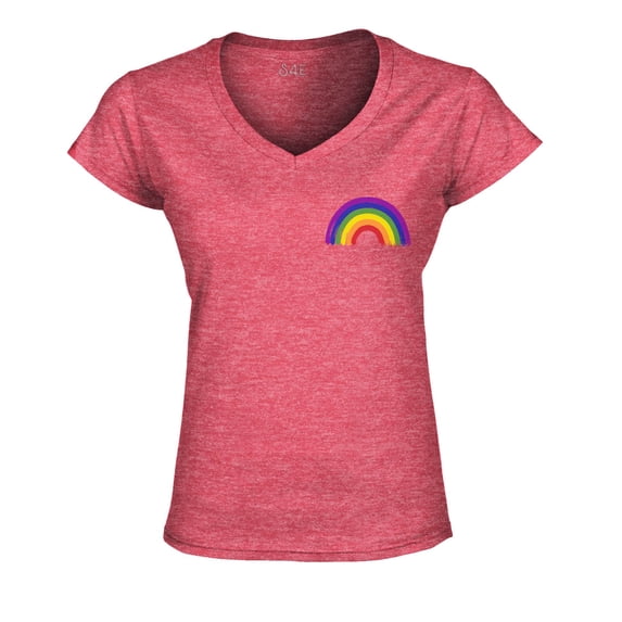 S4E Women's Rainbow Flag LGBTQ Gay Pride Slim Fit V-Neck T-Shirt Large Heather Red