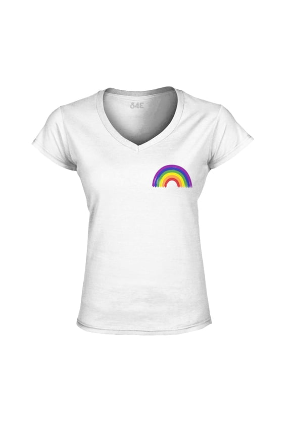 Women's Rainbow Flag LGBTQ Gay Pride Slim Fit V-Neck T-Shirt Large White