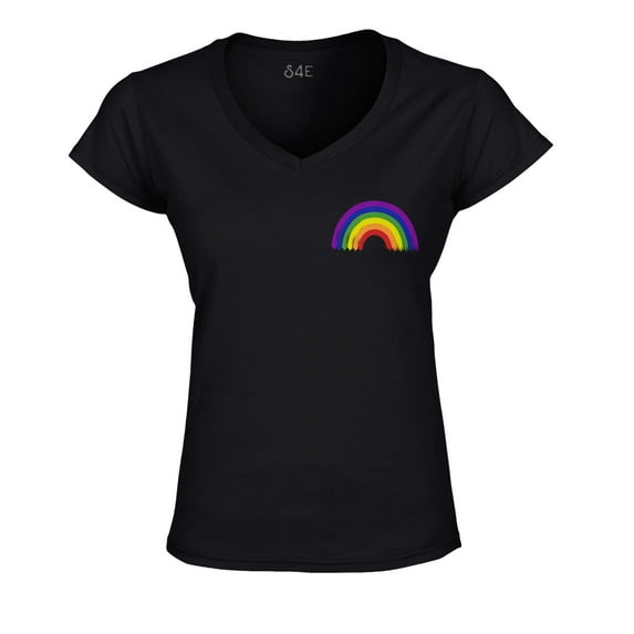 S4E Women's Rainbow Flag LGBTQ Gay Pride Slim Fit V-Neck T-Shirt Small Black