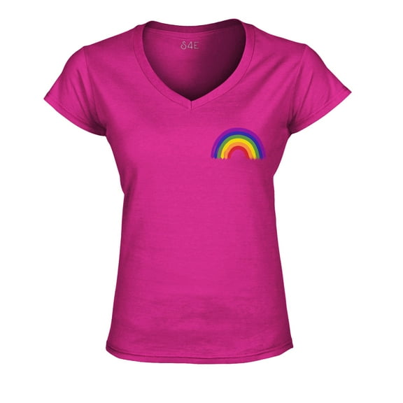 S4E Women's Rainbow Flag LGBTQ Gay Pride Slim Fit V-Neck T-Shirt Small Pink