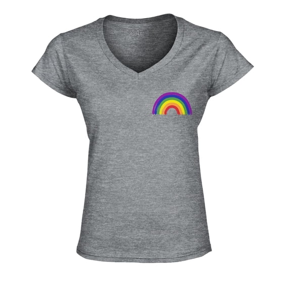 S4E Women's Rainbow Flag LGBTQ Gay Pride Slim Fit V-Neck T-Shirt X-Large Sports Grey