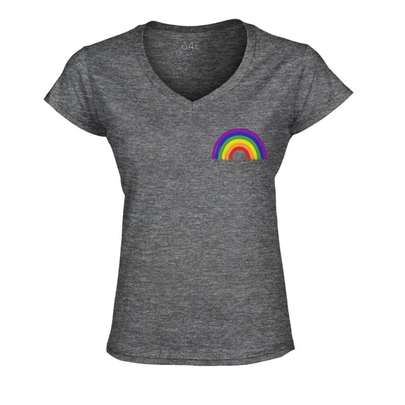 S4E Women's Rainbow Flag LGBTQ Gay Pride Slim Fit V-Neck T-Shirt X-Small Heather Charcoal