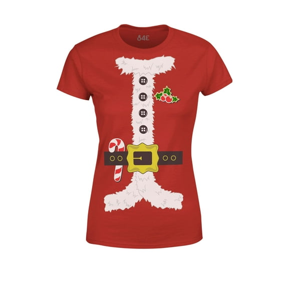 S4E Women's Santa Suit Elf Christmas Holiday Costume T-Shirt Large Red