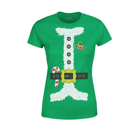 S4E Women's Santa Suit Elf Christmas Holiday Costume T-Shirt Small Irish Green