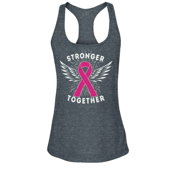 S4E Women's Stronger Together Breast Cancer Racerback Slim Fit Medium Charcoal