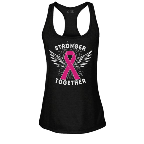 S4E Women's Stronger Together Breast Cancer Racerback Slim Fit Small Black