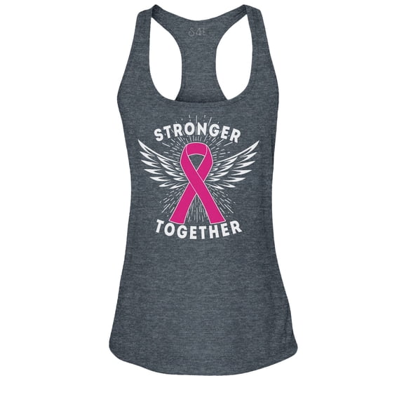 S4E Women's Stronger Together Breast Cancer Racerback Slim Fit Small Charcoal