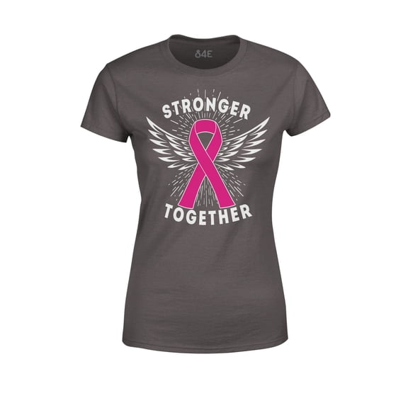 S4E Women's Stronger Together Breast Cancer T-Shirt Small Charcoal