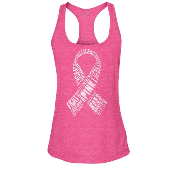 S4E Women's White Ribbon Word Montage Racerback Slim Fit XX-Large Fuchsia