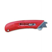 Safety Knife, 3 Fixed Blade Depths, 5 3/4 in L, Safety Point, Steel Blade, Red Plastic Handle