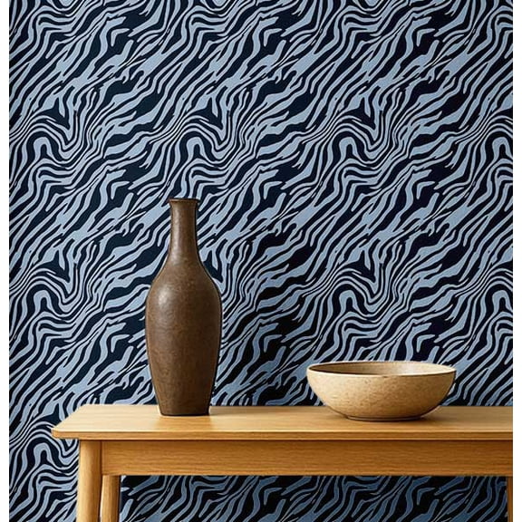 S4Sassy Animal Stripe Pattern Wallpaper - Jungle Removable Wall Covering, 25" x 60" Self-Adhesive Textured Vinyl Wallpaper, Walls Wrap, Easy DIY Wall Covering For Bedroom, Living Spaces - Blue