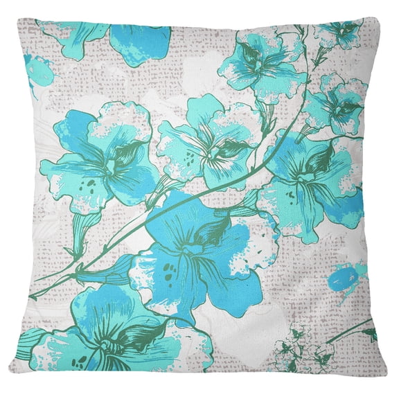 S4Sassy Aqua Blue Floral Print Decorative Square Cushion Cover Pillow Case - Choose Size