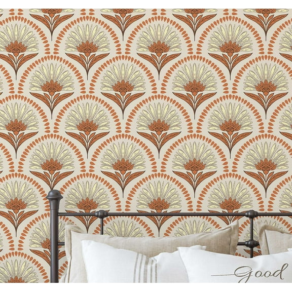 S4Sassy Art Deco Fan Tree Wallpaper - Beige Wall Covering, 25" x 360" Self-Adhesive Textured Vinyl Wallpaper, Walls Wrap, Easy DIY Wall Covering For Farmhouse Bedroom, Room, Cabinets, Living Spaces