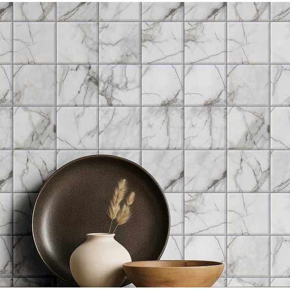 S4Sassy Art Deco Tile Wallpaper - White Wall Covering, 25" X 240" Self-Adhesive Textured Vinyl Wall Paper, Walls Wrap, Glam Accent Wallpaper For Living Room, Entryway, Powder Room