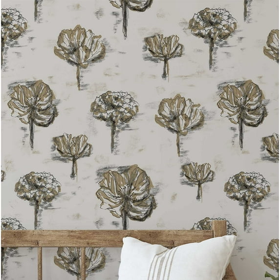 S4Sassy Artistic Dahlia Sketch Wallpaper - Green Walls Covering, 25 x 120 Self-Adhesive Vinyl Wall Paper, Decorative Wallwrap, Easy DIY Wall Covering For Bedroom, Living Room, Living Space