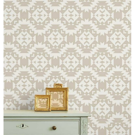 S4Sassy Aztec Diamond Wallpaper - Beige Wall Covering, 25" x 60" Self-Adhesive Vinyl Walls Paper, Wallwrap, Easy DIY Wall Covering For Boho aesthetic wall decor, Living Room, Living Spaces
